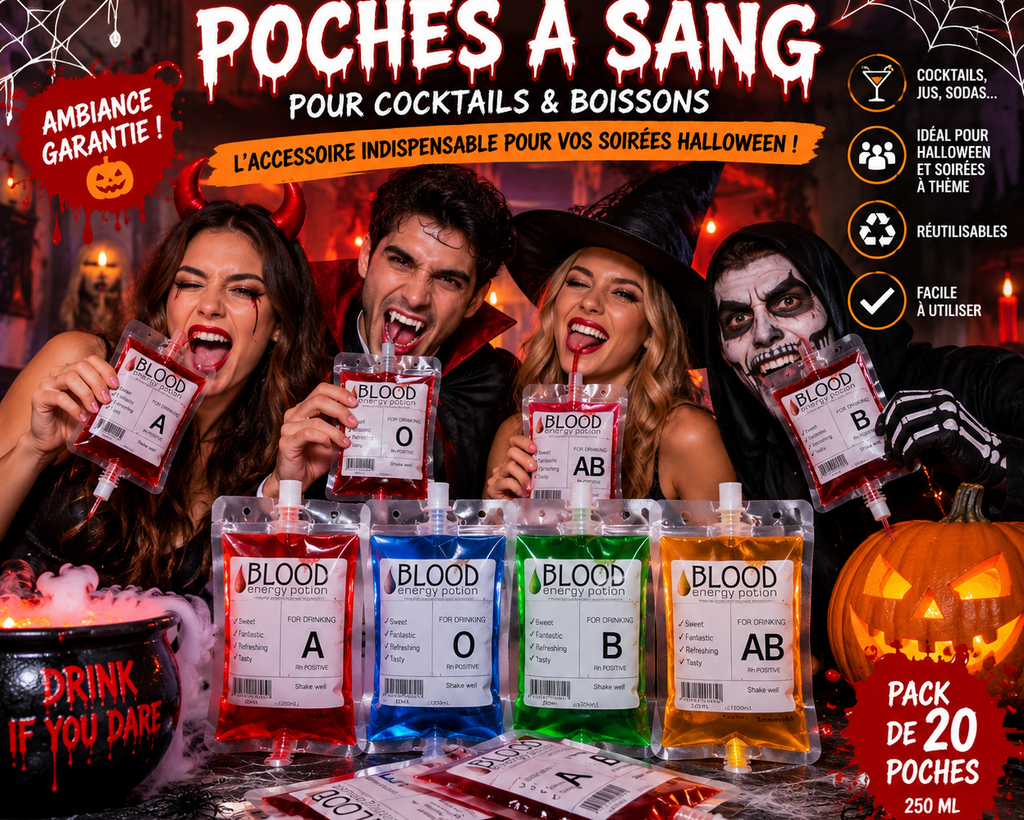 Pack de 20 Poches à Sang Halloween – 250 ml