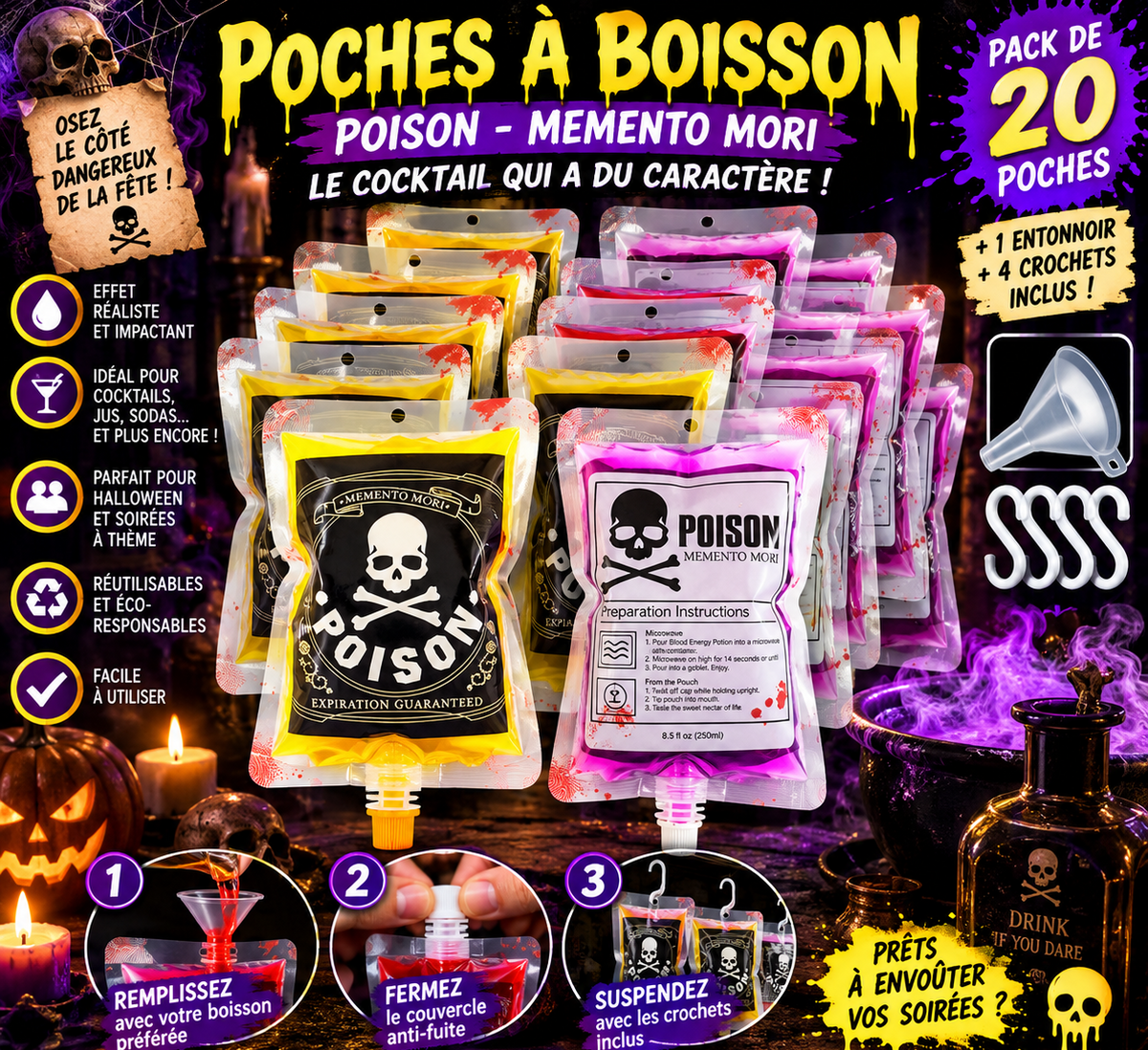 Pack de 20 Poches à Sang Halloween – 250 ml