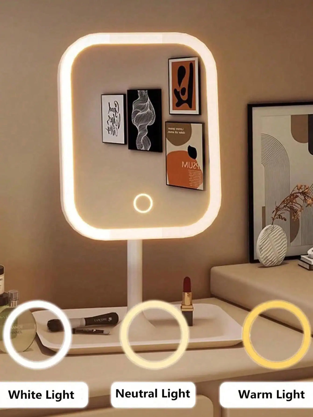 Miroir de Maquillage LED – 3 Lumières & Grossissement 10X