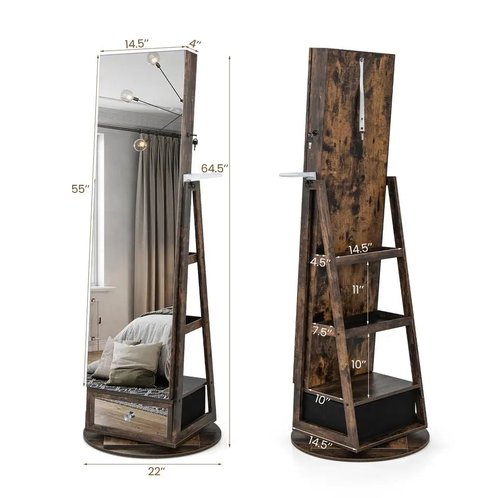Armoire à Bijoux avec Miroir 360° – Éclairage LED & Rangement