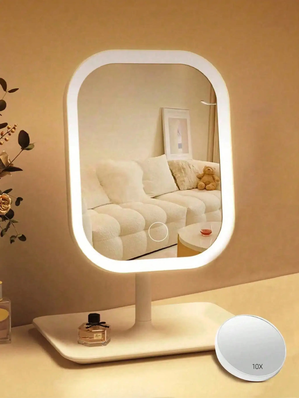 Miroir de Maquillage LED – 3 Lumières & Grossissement 10X