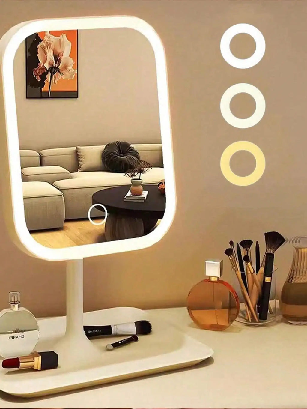 Miroir de Maquillage LED – 3 Lumières & Grossissement 10X