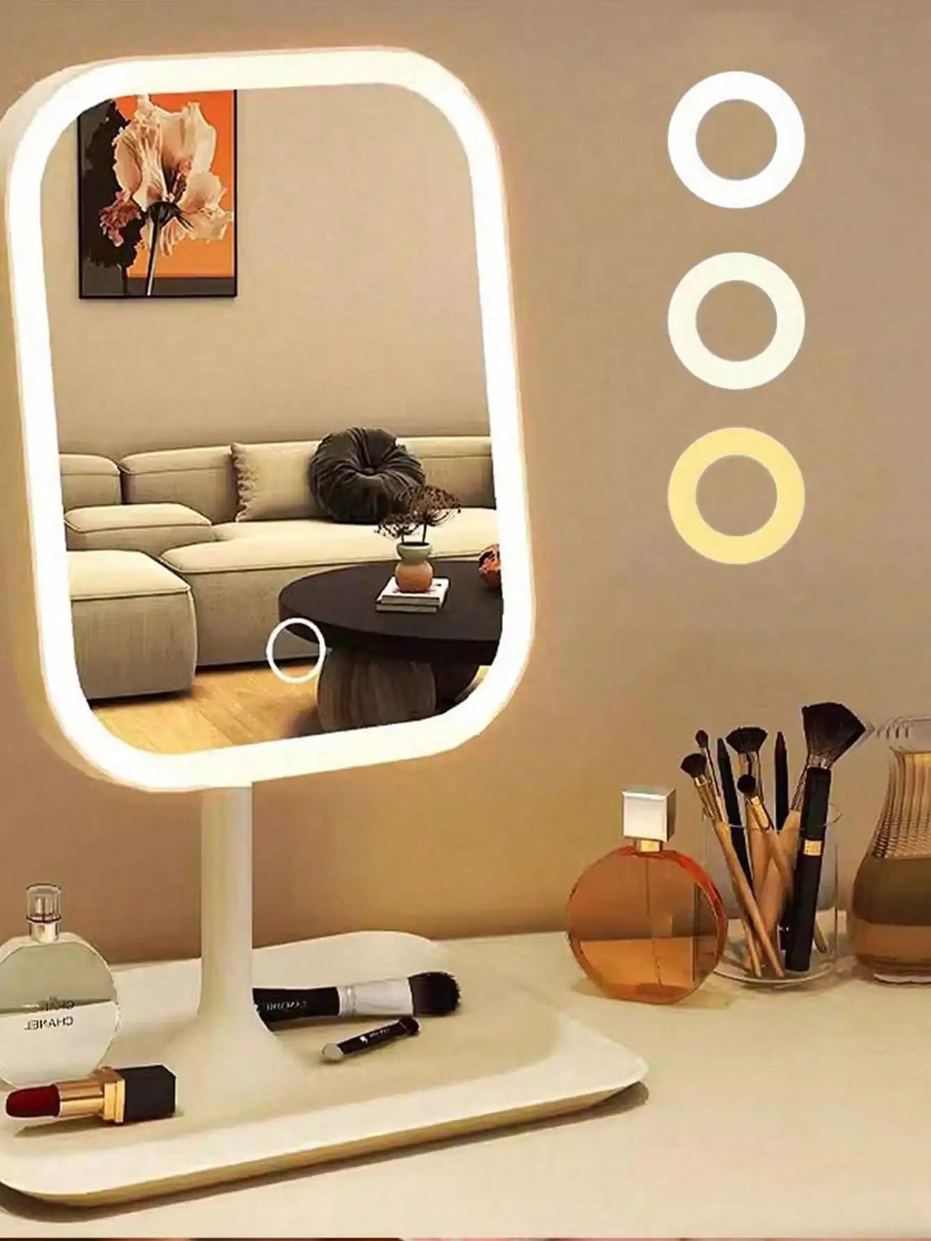 Miroir de Maquillage LED – 3 Lumières & Grossissement 10X