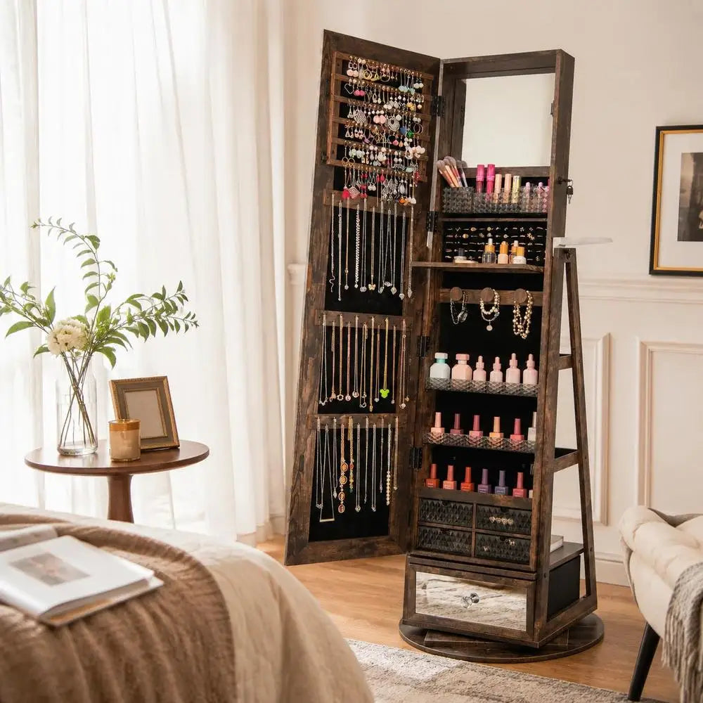 Armoire à Bijoux avec Miroir 360° – Éclairage LED & Rangement