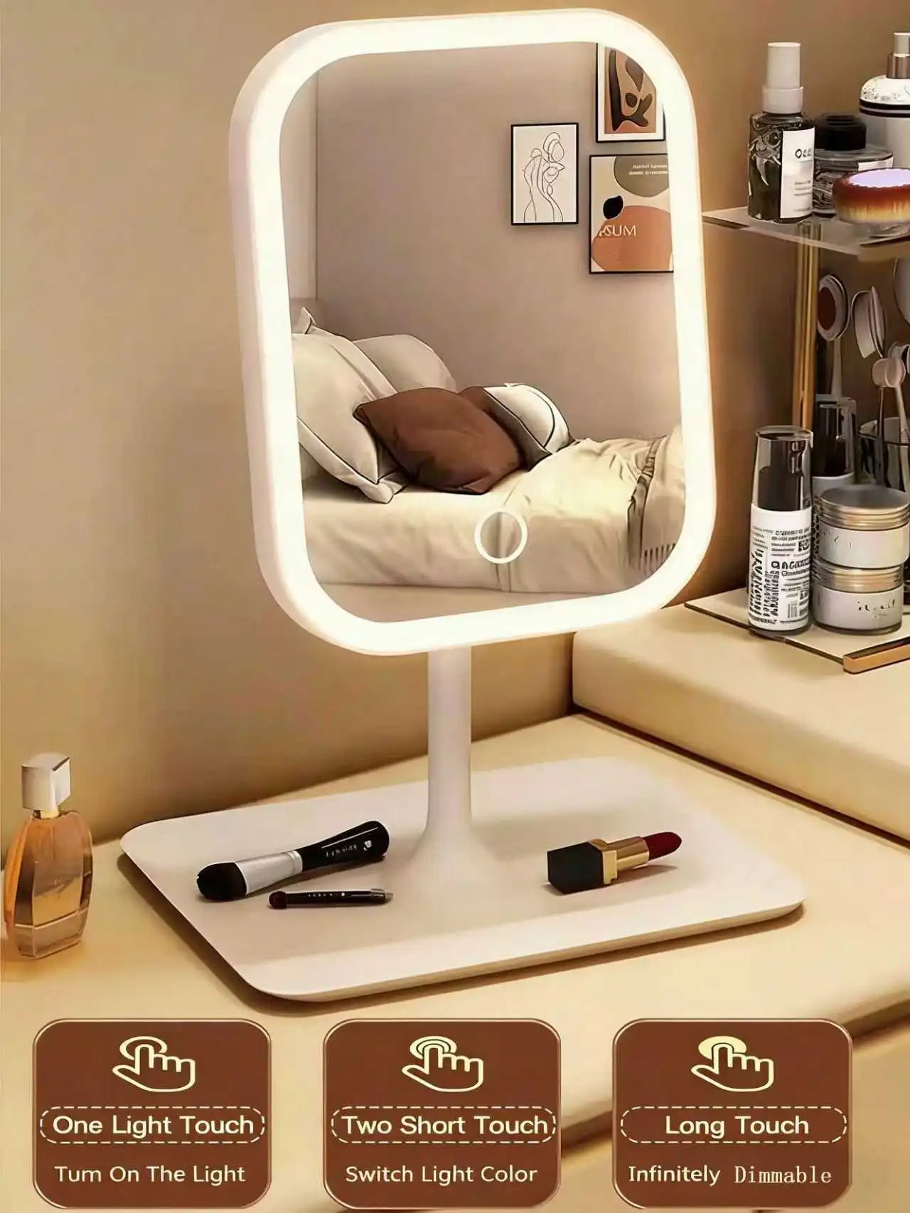 Miroir de Maquillage LED – 3 Lumières & Grossissement 10X