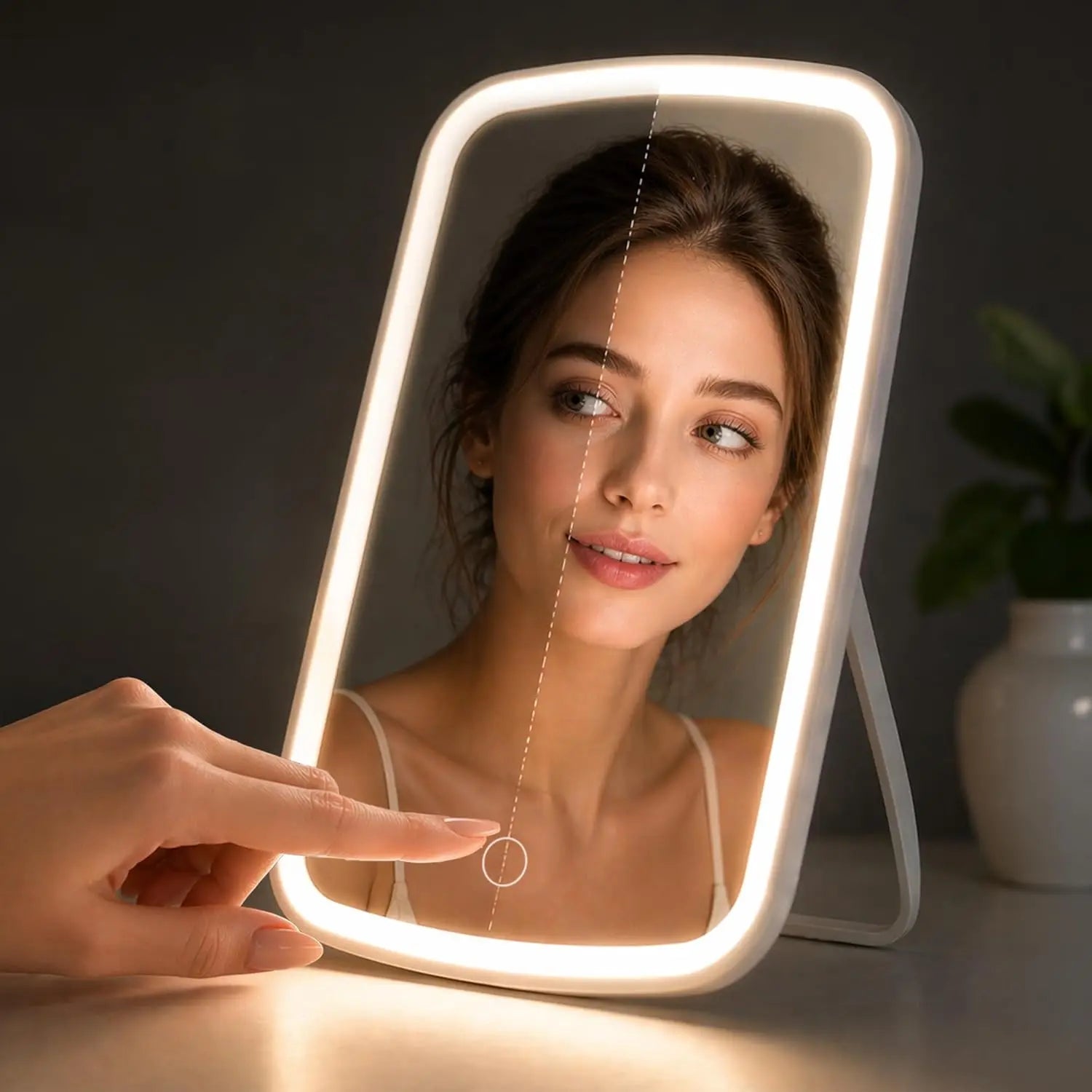 Miroir de Beauté LED Compact – 3 Lumières & Pliable.