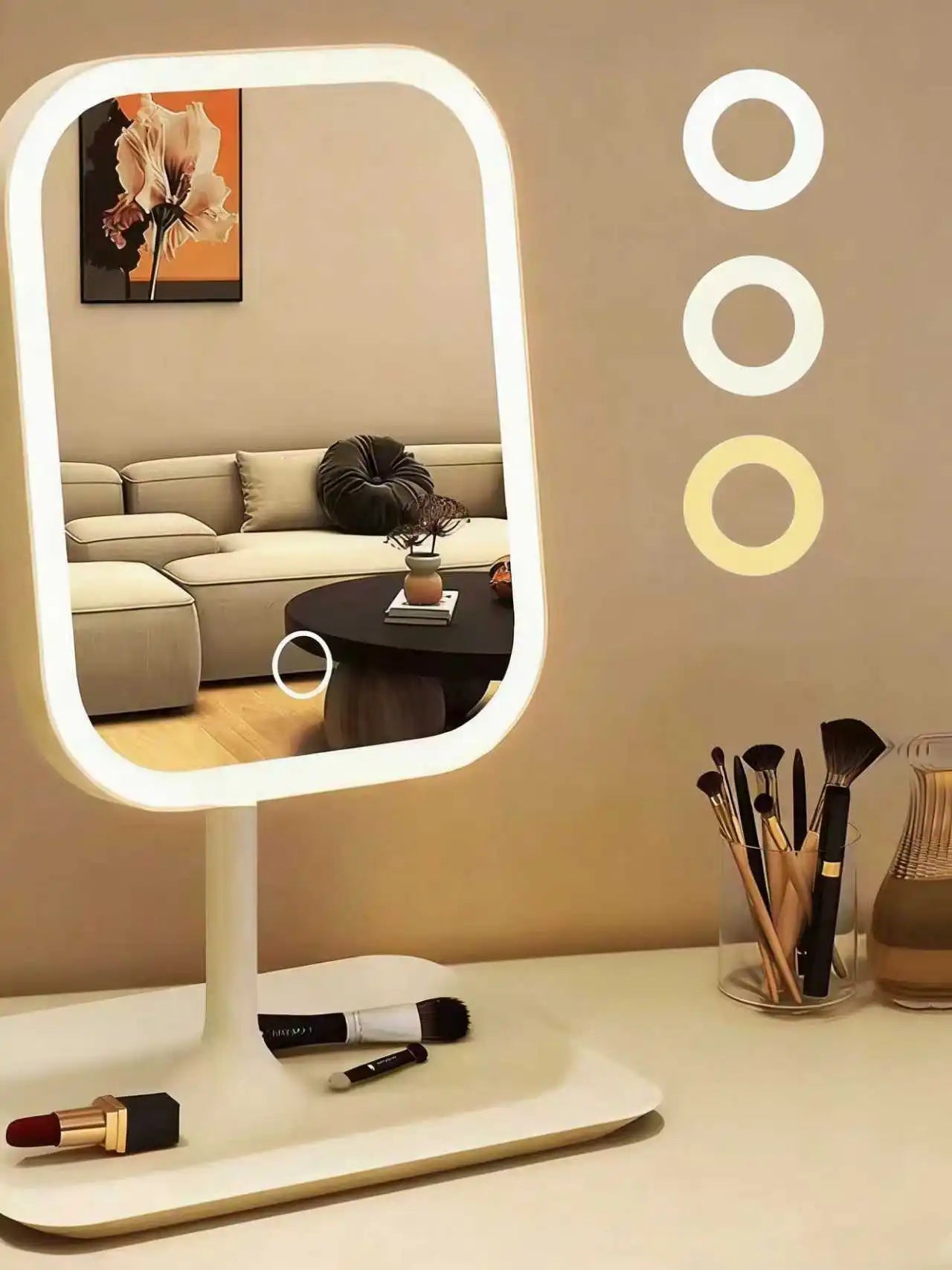 Miroir de Maquillage LED – 3 Lumières & Grossissement 10X