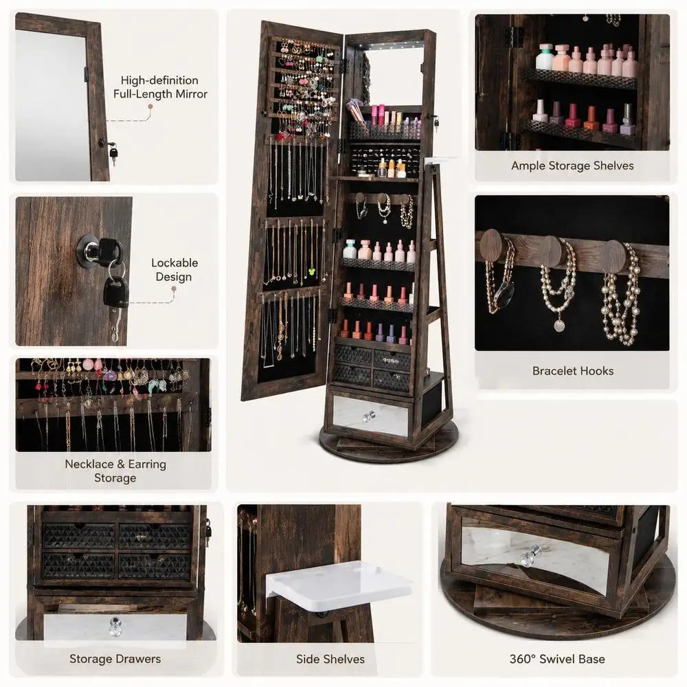 Armoire à Bijoux avec Miroir 360° – Éclairage LED & Rangement